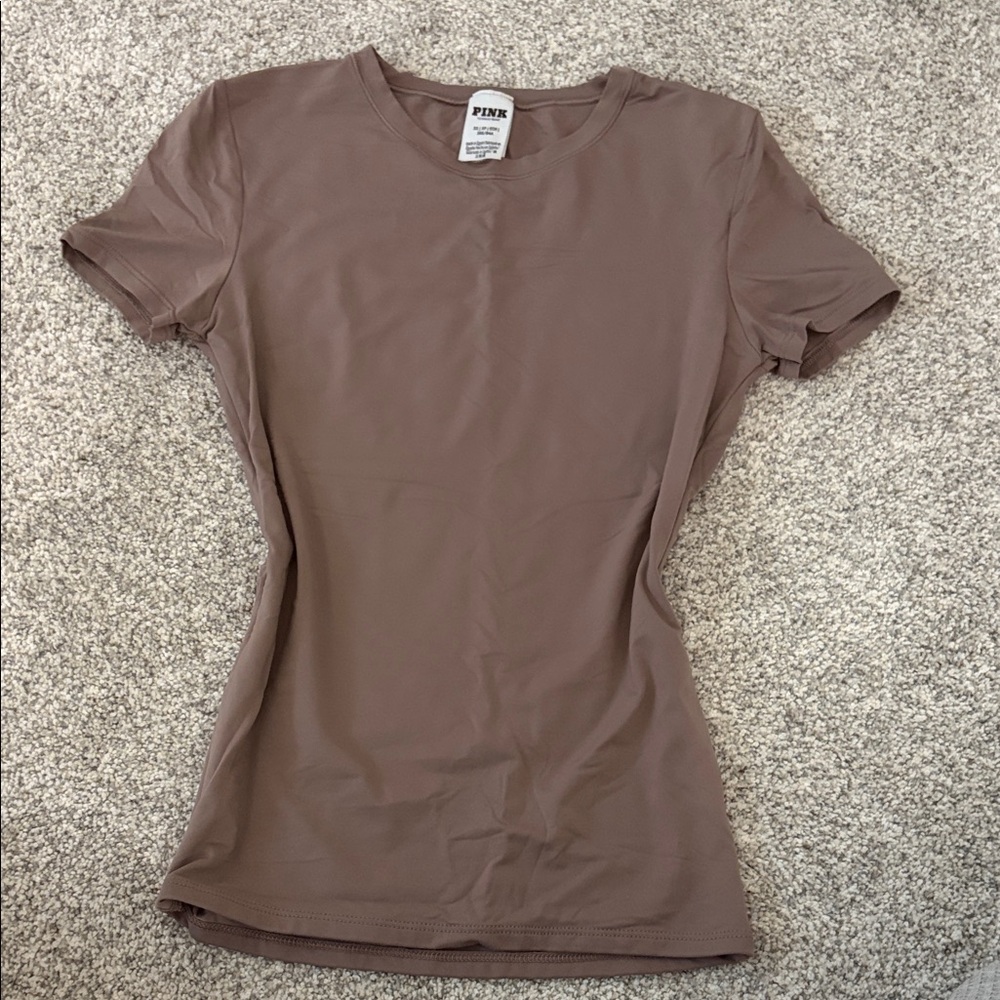 PINK Victoria's Secret Brown Crew Neck Short Sleeve Tee